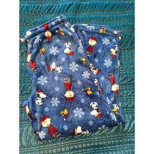 Peanuts Snoopy Charlie Brown Fleece Pajama Pants Blue Snowflake Print